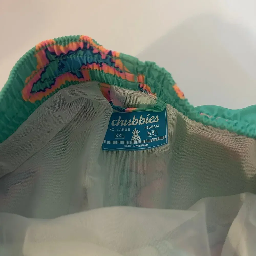 NEW‎ Chubbies Men's Teal Pink Shark Swim Trunks Size XXL 5.5 Inch Inseam